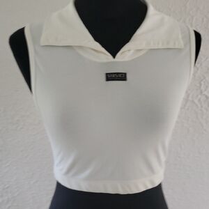 Versace White Sleeveless Crop Tank with Sailor Collar